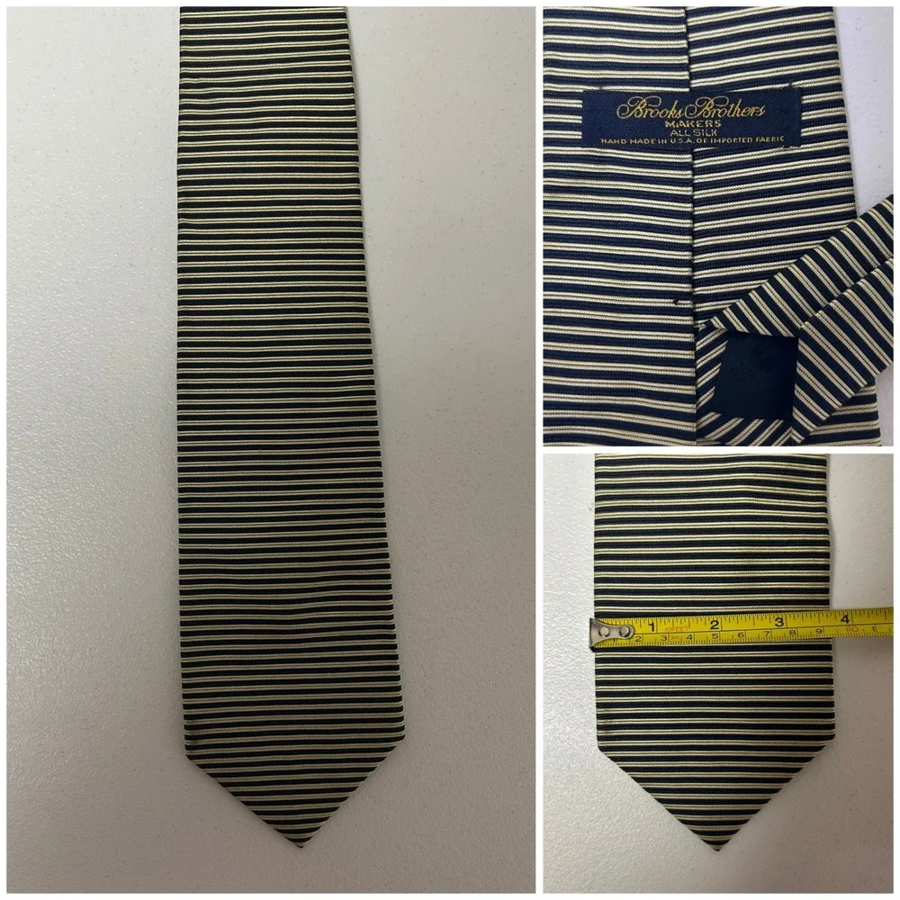 Brooks Brothers Necktie Mens Navy Cream Striped Silk Handmade USA 56